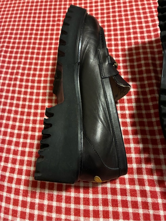 Woman’s Black Leather Loafers with Gold Bit Detail price drop $200 main image 7